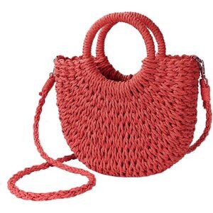 Woven Straw Beach Bag for Womem Top Handle Red Crossbody and Shoulder Strap